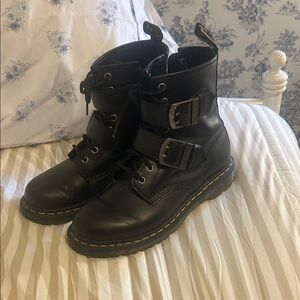 Dr. Martens Black Leather Boots with Yellow Tag
